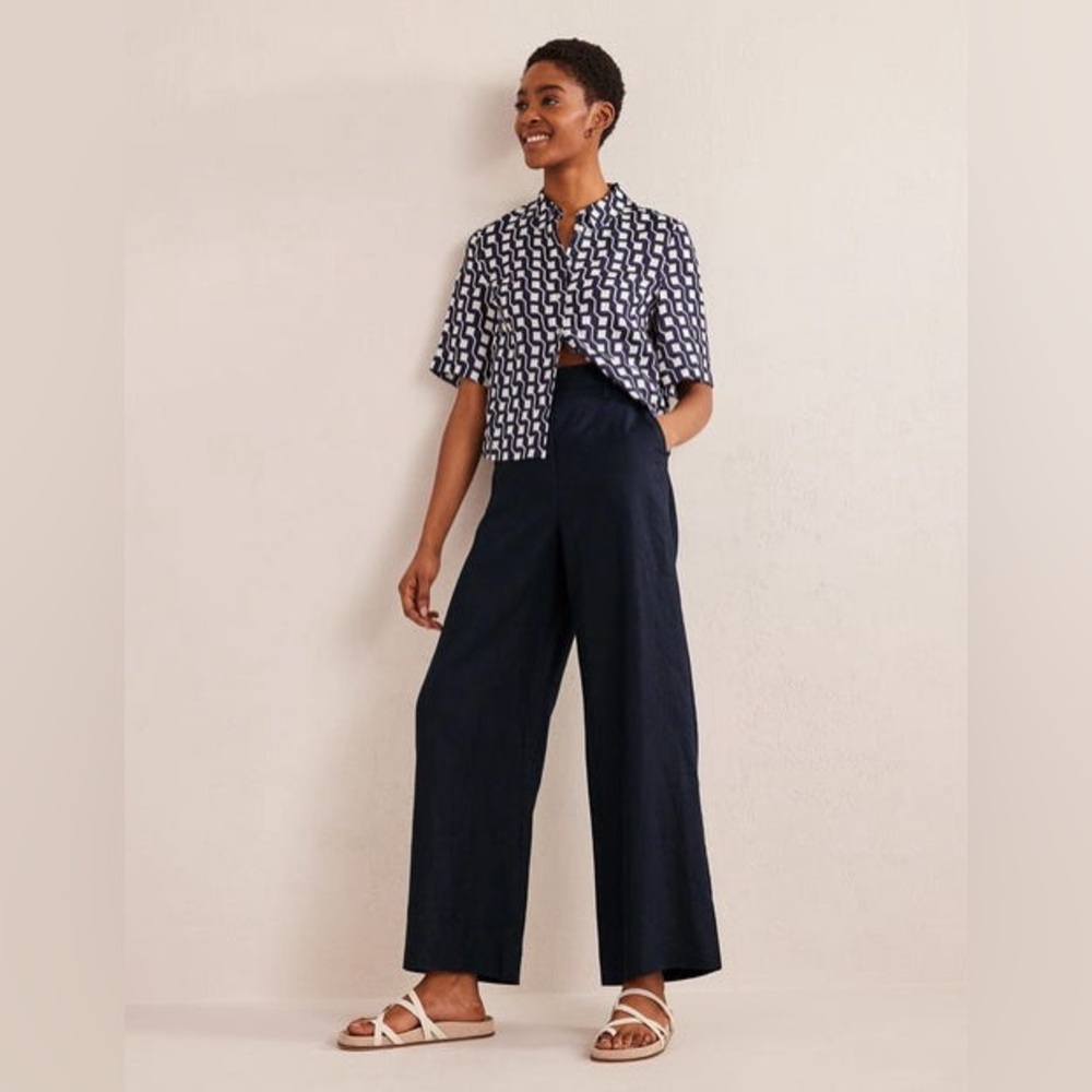 Boden Highbury Linen Pants Navy size 10 NWT